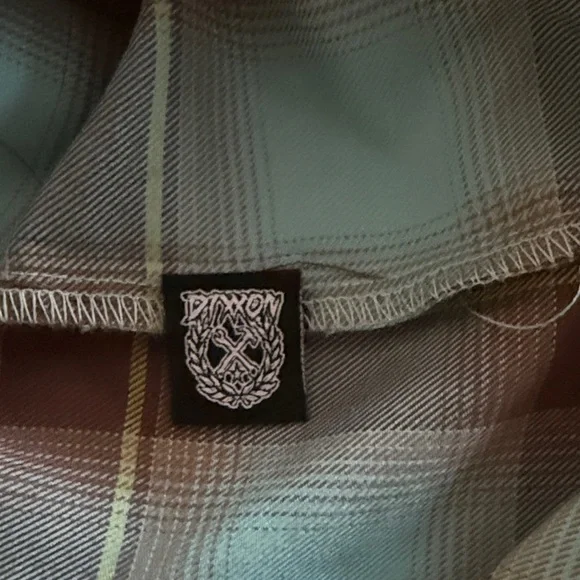 DIXXON *13th Street* button-up teal & brown long-sleeve plaid front pocket shirt - Picture 9 of 12